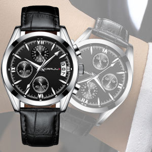 CRRJU Jam Tangan Pria Tahan Air Kronograf Kuarsa Olahraga Mewah Merek Tangan Kulit Militer (2217L)