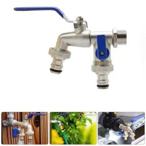 1/2 x 16mm 3/4 Garden Lever Tap Outdoor Water Faucet Long Handle 2-Way 1-Way Ball Valve Shut Off with Connecter for IBC Tank