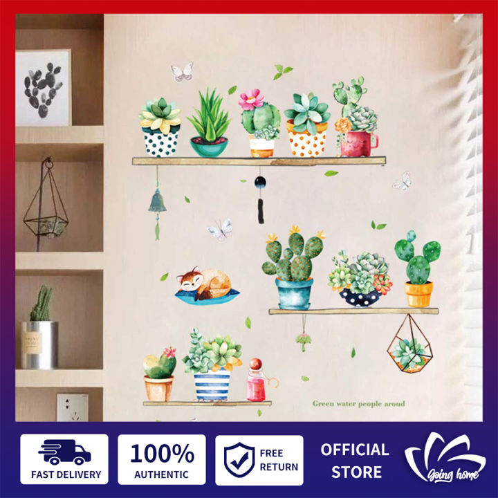 Cartoon Cactus Wall Sticker Potted Green Plants Wall Decals