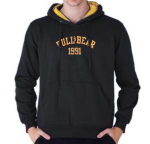 Jaket Hoodie Pull & Bear Warna Navy Kombinasi Logo Warna Kuning Bahan Flecee