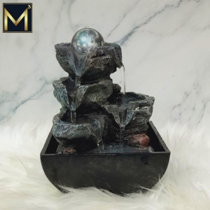 Natural Rock Cascade Indoor Water Fountain with LED Crystal Sphere