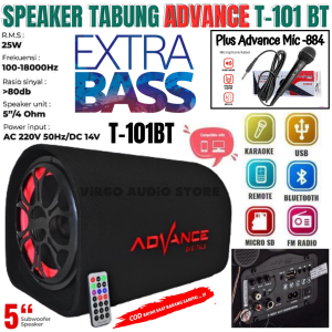 Bonus Mic Original Speaker Tabung Advance T-101bt + Advance 884 Black | [Karaoke/Bluetooth/Usb/Tf/Fm/5 Inch] Speaker Aktif Subwoofer Advance Bluetooth 5inch T-101bt Bisa Usb Microsd - Vas