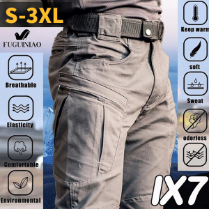 FUGUINIAO Outdoor Waterproof SWAT Military Trousers Casual Multi Pocket IX7 Tactical Pants Male Work Jogger Cargo Pants Men Pants Wear-Resistant Tactical Cargo Pants