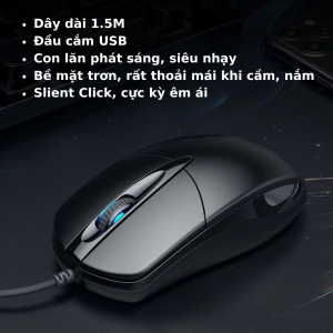 Chuột máy tính có dây văn phòng gaming giá rẻ Silent Click tắt âm chống ồn DPI 1000 chơi game cho laptop PC.
