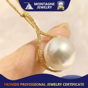 Montagne Jewelry 18k Gold Pendant Elegant Mermaid Design Fine Jewellery Natural 12mm White Pearl Pendant Gold Necklace