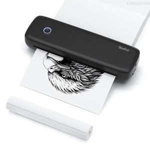 【Free Paper】BOSTO A4 Inkless Printer Portable Thermal Transfer Printer Wireless&USB Connect Connect with Mobile Computer 56mm/77mm/107mm/210mm/216mm(2in/3in/4in/8in/8.5in) for Office School Compatible with Windows / Mac System
