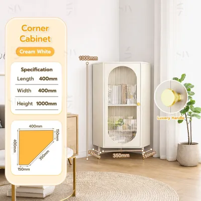 SIV Corner Storage Cabinet with Glass Doors & Shelves – Modern Space-Saving Display Unit