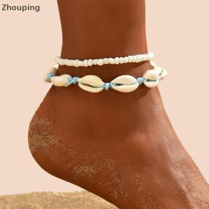 【ZP】Cute 2ชิ้นกำไลข้อเท้าเปลือกหอยธรรมชาติสไตล์โบฮีเมียนสำหรับผู้หญิงลูกปัดเรซินขนาดเล็กเครื่องประดับข้อเท้าสร้อยข้อเท้าสำหรับชายหาดฤดูร้อน