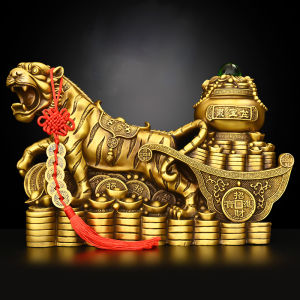 Tượng linh vật con hổ kéo xe tiền vàng cho năm nhâm dần bằng đồng thau phong thủy Hồng Thắng