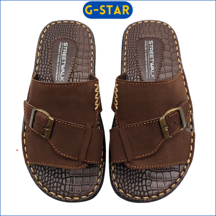 G-Star Footwear Marikina Made Leather Sandals for Men Hand-sewn Tahi Slip  On Flat Sandals Men Adult Marikina Made Nubuck Leather Fashion Flat
