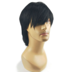 Black mens slanted bangs handsome short hair European and American fashion chemical fiber hair headgear foreign trade