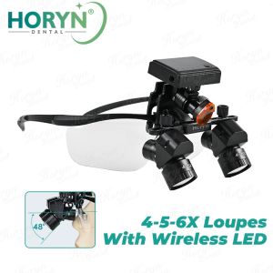 HORYN Dental Loupes 4X-6X Adjustable Binocular Magnifier Surgical Loupe With Wireless 5W light