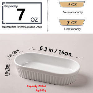 DAFIFY 4 Pcs Porcelain Ramekins for Baking Dessert Bowls Ceramic Oval Souffle Bakeware Dishes 16*3*8cm