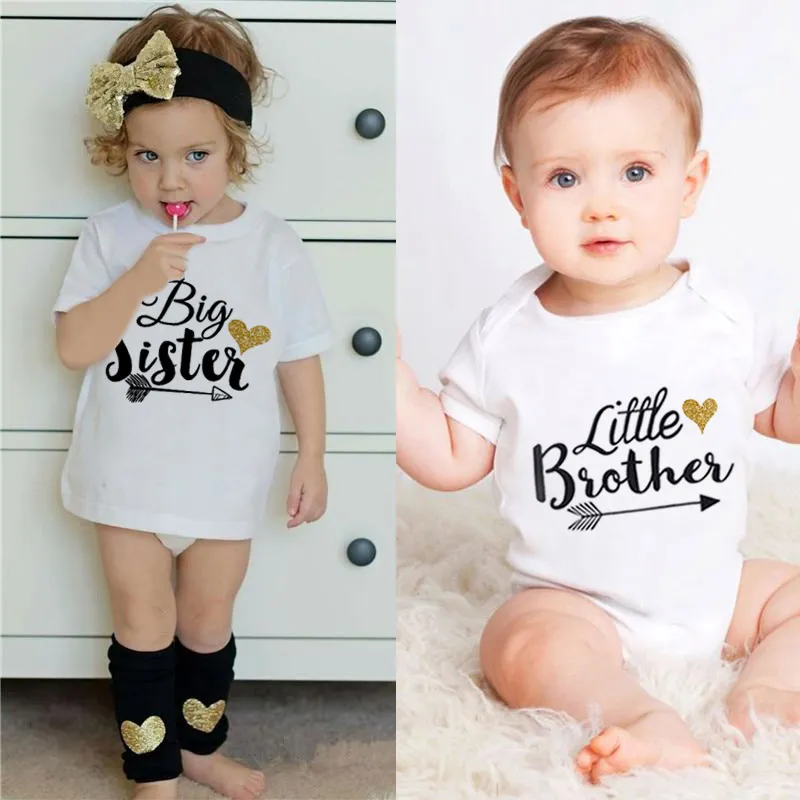 Big Sister Little Brother Heart Print Family Matching Outfits Summer Tshirt Baby Boys Romper Newborn Bodysuit Girl Tees Kid Tops Lazada PH