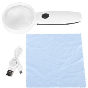 MINIFELE 262 11X Magnification Handheld Magnifying Glass USB Rechargeable HD Len LED Magnifier Durable 3 LED Light Jewelry Loupe Reading Small Print