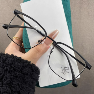 Kacamata Photochromic Anti cahaya biru Persegi Retro Bingkai cermin logam Wanita Pria