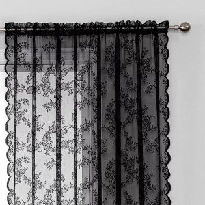 OKDEALS01 Transparent Lace Sheer Curtain Embroidered Gauze Window Drapes Vintage Elegant Tulle Curtain Living Room