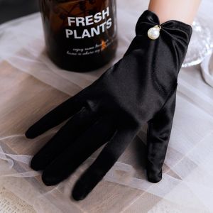 LUMIYA Năm ngón tay Găng tay cô dâu Trắng Đen Lolita JK. Găng tay cưới Thanh lịch Ngọc trai Găng tay lái xe Phụ nữ Cô gái