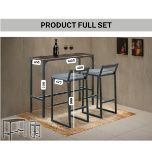 2M-BT002 Modern Wooden Bar Table With Steel Frame & 2M-CT001 (2 Units) High Bar Stool