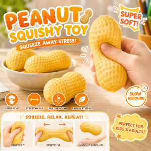 Peanut Squishy Stress Ball Soft TPR Squeeze Toy ASMR Sensory Fidget Gift For Kids Adults