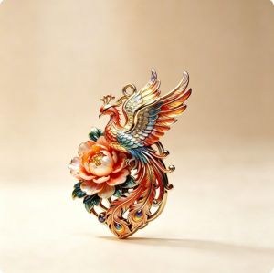 Fortune and Good Luck Keychain Gift 已开光 招财钥匙扣礼物 古风牡丹凤凰文创吊坠金属浮雕工艺凤戏牡丹项链国风开运纳福饰品