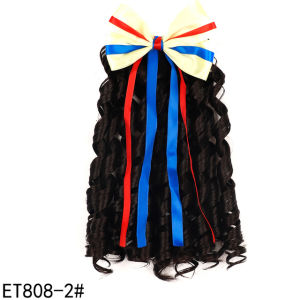 เด็กผมหางม้าคลิปกับโบว์สังเคราะห์สีดำเจ้าหญิงหยิกวิกผมHairpiecesสำหรับเด็กค่ำพรรคหัวหน้าสวมประดับ