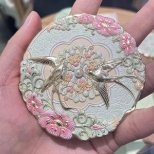 SHIRUI Vintage Mini Mirror Chinese Style Portable Cosmetic Tools Fashion Peony Delicate Flower Pocket Make-up Mirror Gift