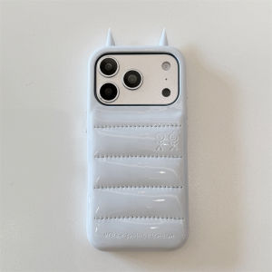 Cute 3D Devil Horn Pink White Phone Case For iPhone 17 16 15 14 Pro Max 13 Solid Color PU Leather Urban Sophistication Cover