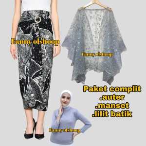 Setelan kebaya modern tille outer pita cantik mix satin brukat kondangan wisuda bridesmaid & rok lilit batik terbaru motif rambat