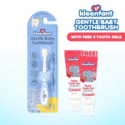 Kleenfant Baby Toothbrush Ultra Soft Bristles BPA-Free w/ Tongue Cleaner | Buy 1 Toothbrush Get 2 Tooth Gels