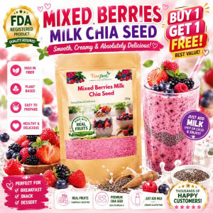 Mixed Berries Milk Chia Seed Drink Powder Creamy Fruity Smooth Beverage Mix Refreshing Daily Drink