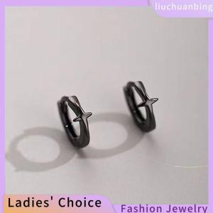 [COD] liuchuanbing Jewellery Four-pointed Star Cross Small Hoop Earrings For Men Women Hip Hop Retro Black -color Street Gothic Ear Jewelry