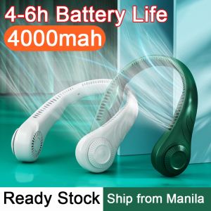 Portable Mini Fan Rechargeable 4000mah Neck Fan for School Kids USB Fan Home Outdoor Sports Bladeless Blade Hanging Neck Refrigeration Air Conditioner Outdoor Student Electric Fan