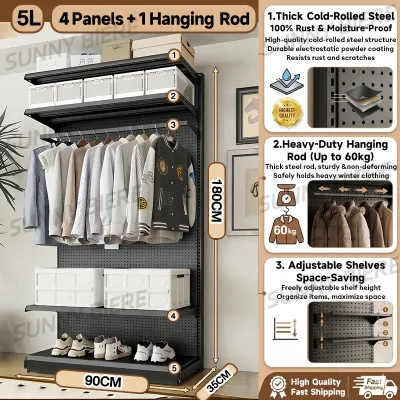 SUNNY Metal Coat Rack With Pegboard Stand Movable Storage Rack Display Rack With Hooks For Tools Goods