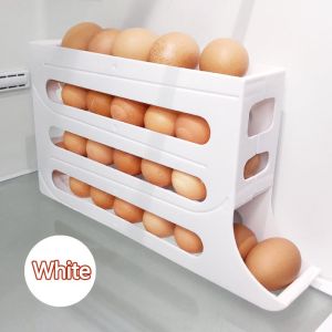 4 layer Egg Box Automatic Rolling Kitchen Refrigerator Egg Storage Racks Tray Holds 30 Eggs