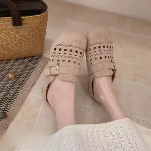Free Shipping 2026 New Slip-On Thick-Soled WomenS Shoes For Spring And Summer Casual Hollow Breathable Toe-Cap Half Slippers