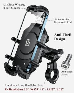BRCOVAN Anti-Theft Motorcycle Phone Mount Holder with Vibration Dampener & High-Speed Secure Lock Adjustable Size Handlebar Cellphone Cradle for Bike Bicycle Scooter ATV Fit 5.4-7.2 Smartphone