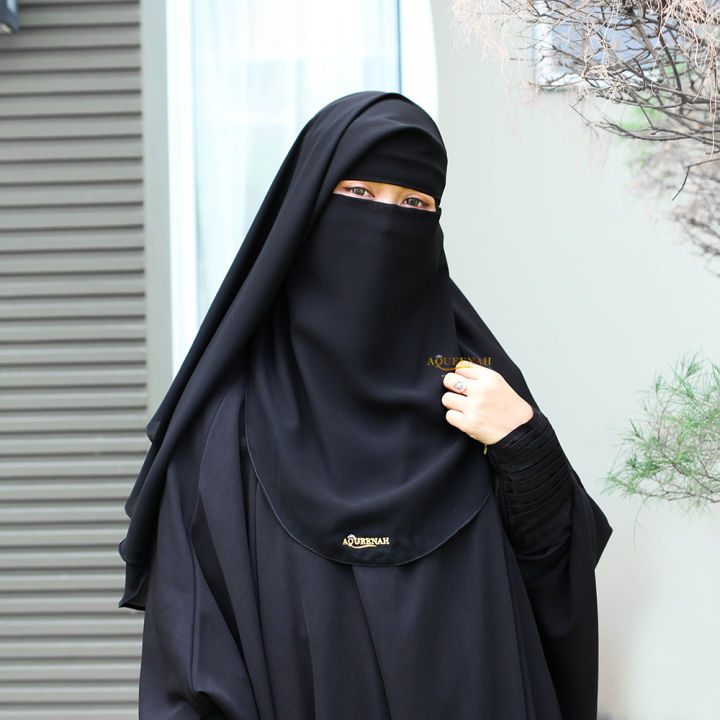 Aqueenah Purdah Saudi 2 Layer Zanjabiila Sifon Jetblack Exclusive Niqab Cadar Oval 2 Layer 2755