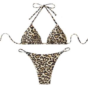Leopard đồ bơi với điều chỉnh Halterneck Top và chuỗi đáy phụ nữ thong cho bãi biển vacations