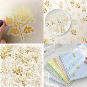 50 Sheets Flowers Sticker Golden Sticker Decal Reward Sticker Floral Decal Decorative Sticker for Journal