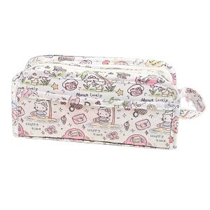 THREADJOY Large Capacity Kitty Pencil Bag Transparent Partition Cute Pen Pencil Case Multi-layer Creative Stationery Bag School