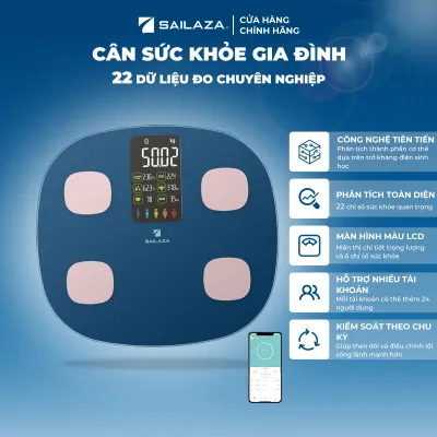Cân Sức Khỏe Cân Điện Tử Thông Minh Màn Hình Màu LCD Cao Cấp Chính Hãng Sailaza SA- 1211