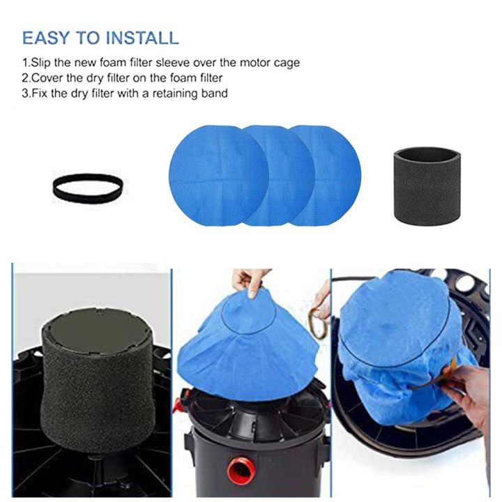 Filters Foam Filter Rubber Band Kit For Shop Vac Wet/Dry Vacuums 90107