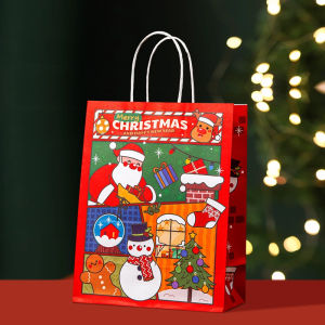 10PCS/Set Christmas Gift Bags Kraft Paper With Twine Handle For Candy Party Presents Decorations