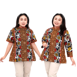 Blouse Big Size Wanita Atasan Batik Jumbo LD 140 Pakaian Atasan Model Blus Pendek Jumbo Seragam Kerja Batik / Blus Kantor Formal S-M-L-XL-2L-3L-4L-5L-6L-7L Bahan Katun / Pakaian Batik Kekinian Model