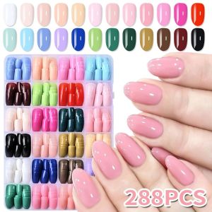 MIRELAE 288pcs Glossy Finish Press On Nails Colorful Medium Square French Tip Nails Nude False Nails Nail Extension