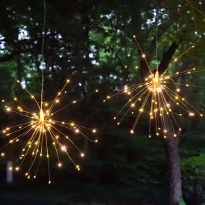 Upgrade 4in1 Hanging Solar Outdoor Waterproof Fireworks Lights 240LED Hanging String 8 Modes Fairy Lights Garden Patio Decor