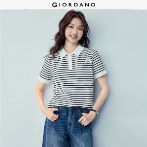 Giordano Beau Monde Women 100% Cotton striped short sleeve polo shirt Free Shipping 13316312