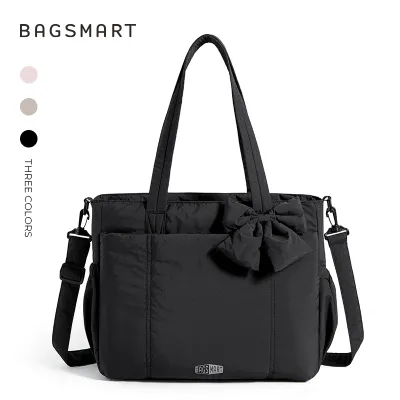 BAGSMART Mommy Diaper Tote Bag Stylish Baby Travel Bag with Insulated Bottle Holder & Changing Mat