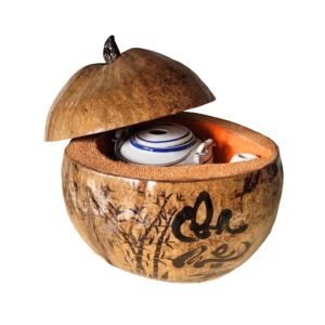 Bộ bình ủ trà trái dừa khắc chữ "Cha mẹ" / Bình trà 04 - 09 lít / Giữ ấm 3 - 6 giờ / Sản phẩm sản xuất thủ công trứ danh xứ dừa Bến Tre